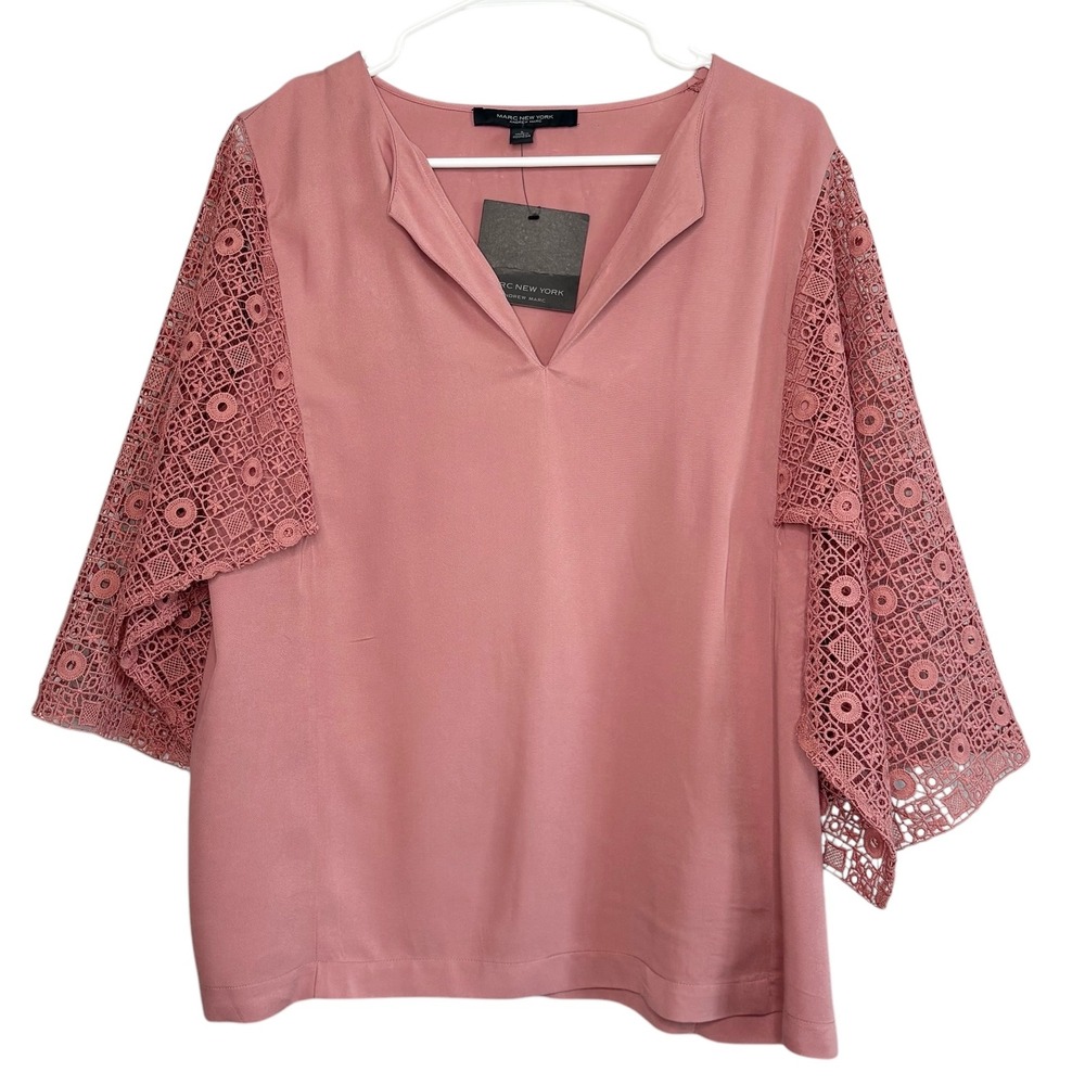 NWT‎ Marc New York Blouse Lace Sleeve V-Neck Top Elegant Party Mauve Size Large